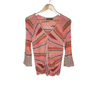 Slouchy Stripes Peach Pink and Tan Radial Natural Style Cardigan
